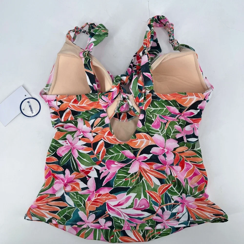 NWT Swimsuits For All‎ Tankini Top Pink Tropical Floral Hawaii Hawaiian Size 14